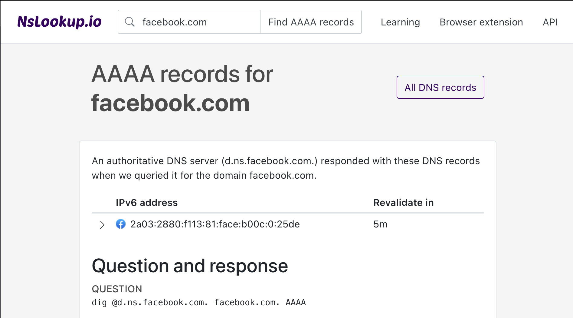 Example DNS AAAA records