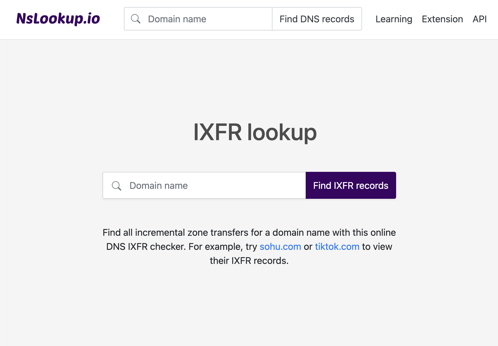 Open the IXFR lookup tool