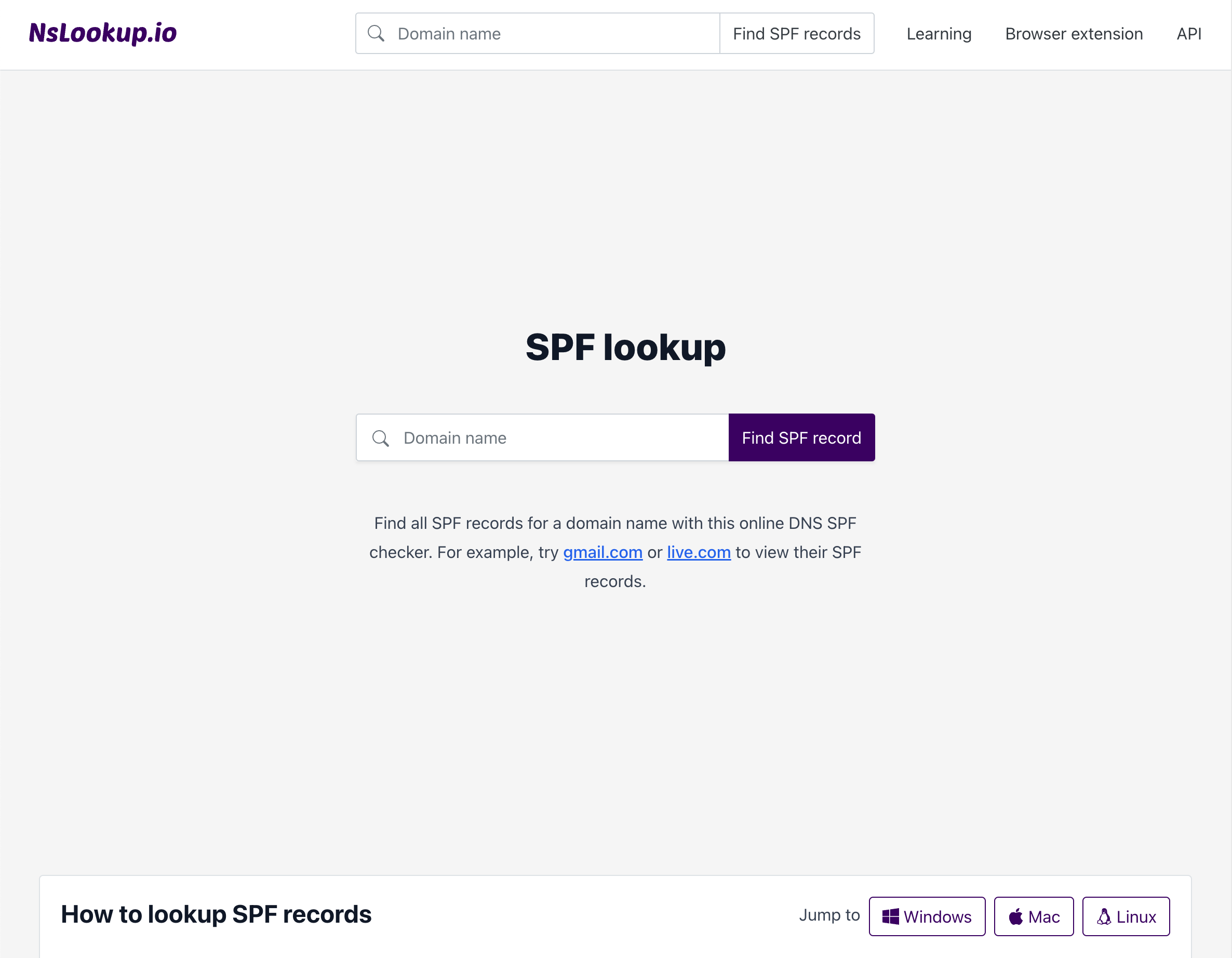 Open the SPF lookup tool